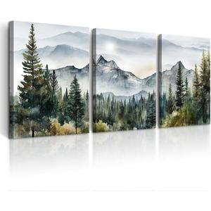 DZRWUBHS Wall Art for Living Room Wall Decor for Bedroom Office Decor Abstract Mountain Forest Landscapes Ink Painting 3 Piece Framed Canvas Art Prints Ready to Hang Wall Pictures Modern Home Decor (12x16inches*3pcs, Foggy Forest Wall Painting)
