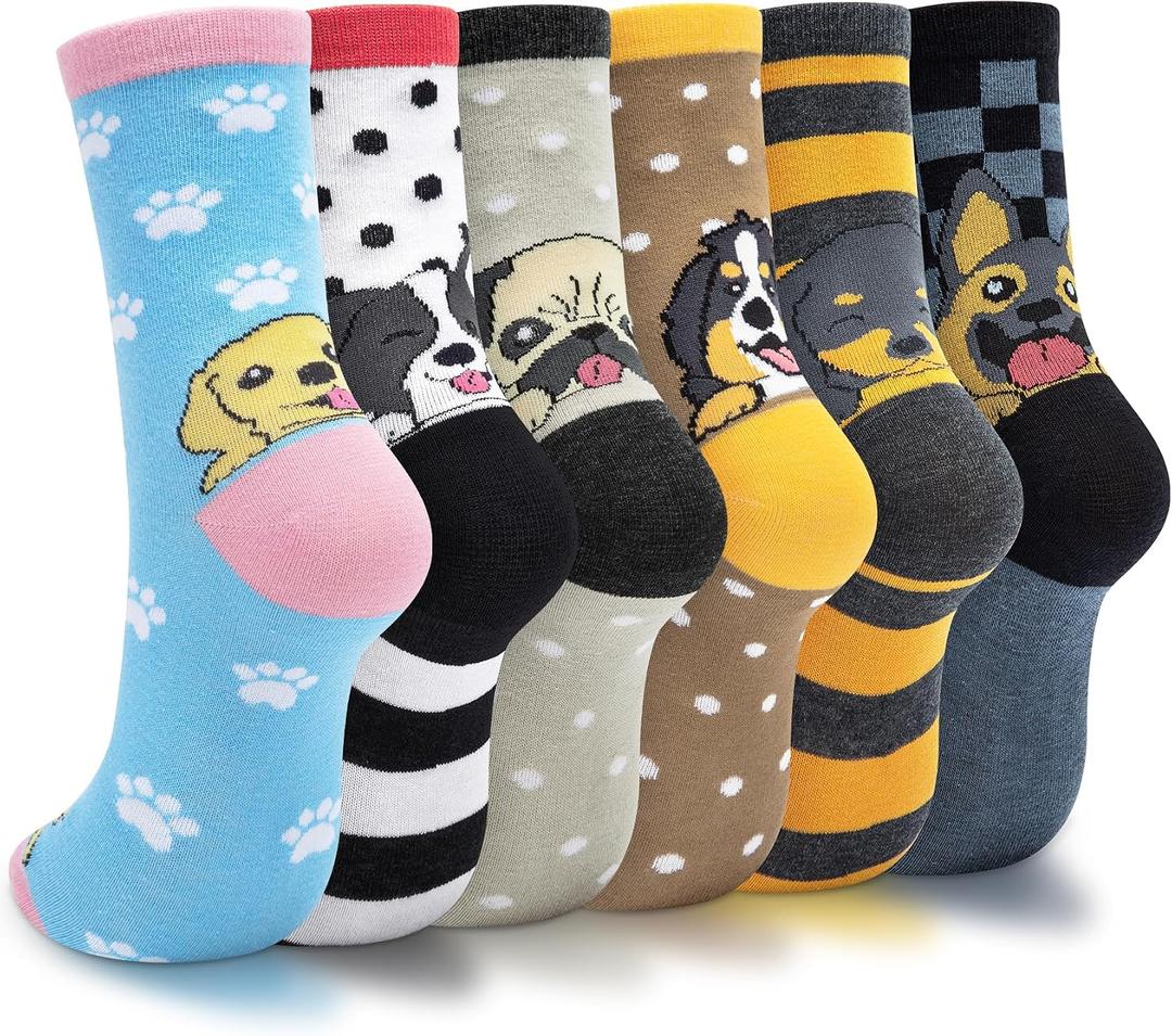 5-6 Pairs Women's Cute Cat Socks Gifts, Funny Novelty Animal Print Crew Cotton Socks Christmas Gifts for Women Girls