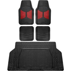 FH Group Monster Eye Full Set Rubber Floor Mats w. Trimmable Vinyl Trunk Liner/Cargo Mat Black- Fit Most Car, Truck, SUV, or Van (Burgundy/Black) F11313- F16403 (Universal)