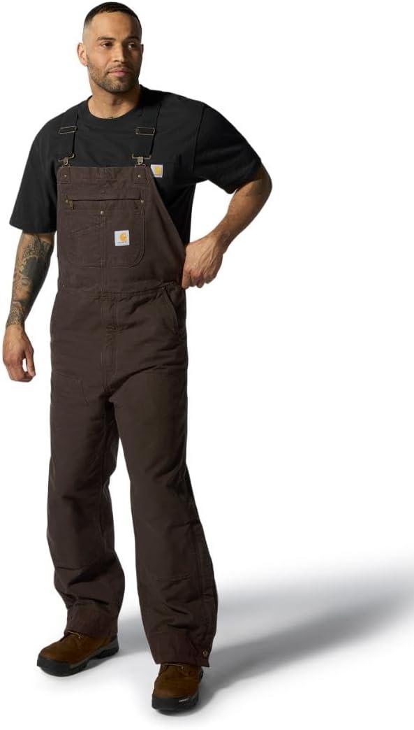 Carhartt Men's Loose Fit Washed Duck Insulated Bib Overall (Medium Tall, Dark Brown)