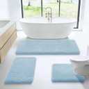Microfiber Thick Bathroom Rugs Set 3 Piece, Flurry Non Slip Bath Rug, Soft Plush Absorbent Bathroom Mat, Machine Washable Luxury Toilet Rug Set, Bath Mat for Tab, Shower and Bathroom, Light Blue