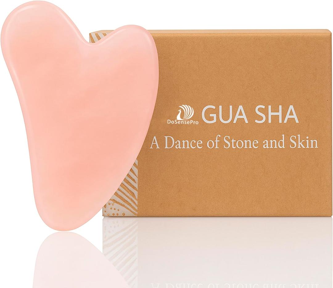 Rose Quartz Gua Sha Facial Tool Heart-Shaped Crystal for Puffiness, Lymphatic Drainage & Facial Sculpting  Hand-Carved Brazilian Stone for Face, Neck & Body