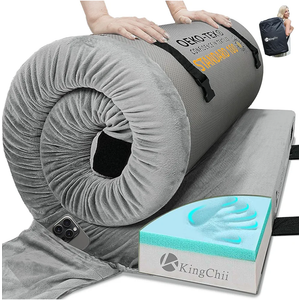KingChii CertiPUR-US Memory Foam Camping Mattress, Portable Roll Up Travel Sleeping Pad, Cot Mattress Guest Bed for Sleepover with Waterproof Cover & Travel Bag, Gray