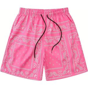 DIOTSR Mens Graphic Shorts Boho Paisley Shorts Athletic Basketball Bandana Shorts Running Streetwear Drawstring Waist (Pink, XS)