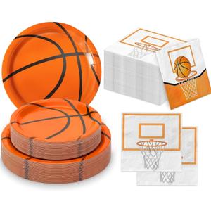 QIYANPAX 150 PCS Basketball Plates and Napkins Supplies - Dinner & Dessert Plates, Napkins for Basketball Birthday Party Decorations, Serves 50
