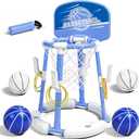 2 in 1 Pool Basketball Hoop with Backboard & Ring Toss Game,Floating Pool Toys with 4 Balls 8 Rings&Pump Summer Water Basketball Indoor Outdoor Toy Gifts Family Party for Kids Age 3-5 4-8 8-12& Adult