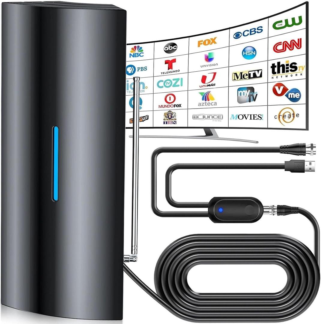 2026 Upgraded TV Antenna, Digital Antenna for Smart TV Indoor/Outdoor with Strongest Booster, HD TV Antenna for Local Channels with Telescopic Antenna Pole, Supports 8K 4K 1080P-40ft Coax Cable