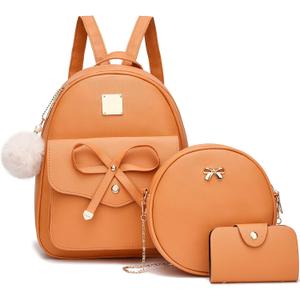 I IHAYNER Girls Bowknot 3-Pieces Fahsion Leather Backpack Backpack Purse for Women Rucksack for Ladies Shoulder Bag
