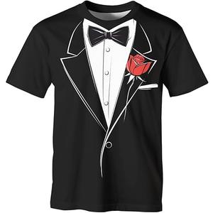 Tuxedo T-Shirt Short Sleeve Funny Tux with Bowtie Tee Shirt for Men Women, XL, Black