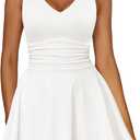 IWD Women's Sexy V Neck Sleeveless Corset Mini Dress Tiered Ruffle Hem A Line Short Party Club Dresses (White), L