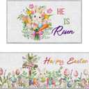 Romart Easter Kitchen Rugs Set, 2 Pcs Bunny Floral Runner Rugs for Holiday Home Kitchen Decor, Christian Easter Floor Mats for Home (16" x 28" & 16" x 47")