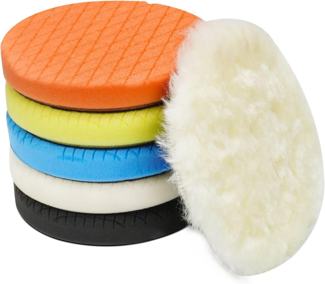 Autolock 5" Buffing Polishing Pads, 6Pcs 5.6inch 140mm Face for 5 Inch Backing Plate Compound Buffing Sponge and Woolen Pads Cutting Polishing Pad Kit for Car Buffer Polisher, Polishing and Waxing