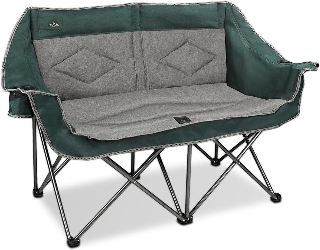 Northroad Folding Loveseat Camping Chair Portable Double Duo Full Padded Garden Chair for 2 Person Sofa w/ 2 Cup Holder,Wine Glass Holder,Mesh Storage,Support 600lbs for Picnic Beach Travel, 35.8 x 20.5 x 39.8 inches