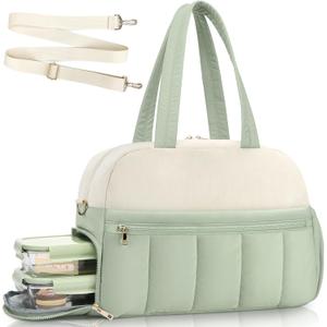 PASMAN Lunch Tote Bag for Women,15.6 Inch Laptop Bag with Insulated Lunch Compartment,large Puffer Work Tote for Teacher, NurseGreen (21L)