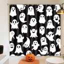 Shower Curtain Set 72x72 Inch Gothic Ghost Floral Design, Black & White Fabric Bathroom Curtain with Hooks and Ghosts Decor for Bathroom