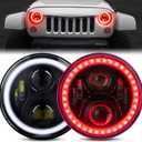 7 Inch LED Halo Headlights with Red Halo Ring Angel Eyes, Hi/Lo Beam, Amber Turn Signal, DOT Approved, Wrangler Headlights for JK LJ CJ TJ, 2PCS