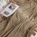 Tan Fleece Throw Blanket 5060 for Couch Sofa Bed,Super Soft Cozy Plush Blanket with Stripes Design Lightweight for Adults,Woman,Girls