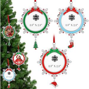 Fovths 3 Pieces Christmas Picture Frame Ornaments Family Photo Hanging Ornament Christmas Tree Ornaments Decor Xmas Gift Pendant with Photo Frame Insert (Snowflake)