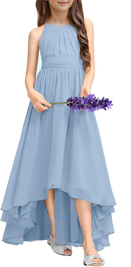 Fancy Girls Dresses Teen Junior Bridesmaid Dress Halter Neck Sleeveless Chest Pleated Backless Crossed Straps Dress, Size: 11-12 Years