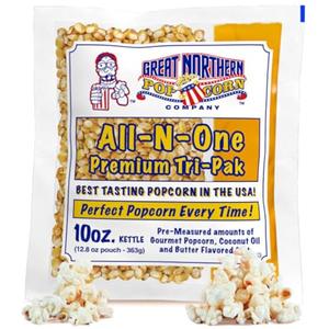 10oz Popcorn Machine Popcorn Packets - All-in-One Movie Theater Style Popcorn Kernels, Salt, and Oil Packs by Great Northern Popcorn (24 Case) (EXP 08/26/28)