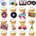 Epakh 48 Pieces 90s Cupcake Topper Hip Hop Dance Retro Skate Cupcake Toppers 90s Theme Birthday Cake Party Decorations Stuff for 90's Throwback Party Decorations Supplies