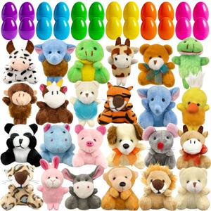 Abakuku 24 Pcs Filled Easter Eggs Plush Toy, 2.35in Bright Colorful Eggs Prefilled with Variety Plush Toy Easter Basket Stuffers Party Favors Gift Bags
