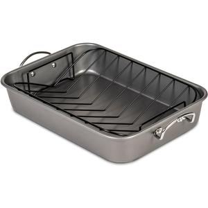 Glad Roasting Pan Nonstick 11x15 - Heavy Duty Metal Bakeware Dish with Rack - Large Oven Roaster Tray for Baking Turkey, Chicken, and Veggies, Gray