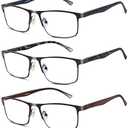 Lcbestbro 3 Pack Blue light Blocking Reading Glasses for Men, Stylish Metal Frame Readers