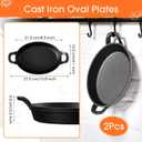 Mifoci 2 Pack Mini Cast Iron Fajita Skillet, 8.5" x 6.1" Oval Sizzling Steak Plate Pan Small Ramekin Set Black Casserole Dish for Stove Oven Grill Restaurant Kitchen Indoor Outdoor Picnic