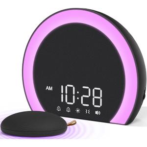 ANJANK Super Loud Alarm Clock with Wireless Bed Shaker, Vibrating Dual Alarm with Light Wake Up for Heavy Sleepers & Hearing Impaired, 9-Color Night Light, 8 Sounds, 0-100% Dimmer, USB Charger