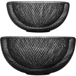 IBWell Metal Wire Woven Fruit Storage Bowl Basket for Kitchen, Large Black Mesh Fruit Stand, for Apple, Pineapple, Banana, Orange, Lemon, Pear, Strawberry, Watermelon (Black, Normal & Large)