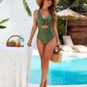 Blooming Jelly Womens Tummy Control Swimsuits V Neck Ruffled One Piece Bathing Suit Tie Knot Modest Slimming Swimwear (Green, XL)
