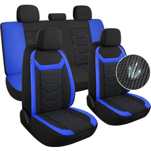 3D Air-Mesh Car Seat Covers Full Set, Breathable and Split Bench Compatible Seat Covers for Cars, Universal Car Interior Covers for Most Cars Sedan Truck SUV(Black/Blue)