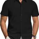 J.VER Men's Short Sleeve Dress Shirts Stretch Stain Shield Casual Button Down Shirts Solid Formal Shirt (X-Large, Black)