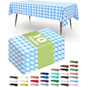 Pureegg Plastic Table Cloth Disposable 10 Pack, 54 x 108 Inch Table Cloths, Party, Picnic, Decorative Gingham Tablecloths, Rectangle, Blue and White Checkered Cover, Leakproof & Sturdy, Blue Plaid