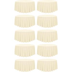 10 Pack Beige Tablecloth 120 inch Polyester Fabric Tablecloth Wrinkle Resistant Table Cloths for Tables Washable Table Cloth Round Cover for Wedding Party Banquet (10 Pack - 120 Inch Round, Ivory)