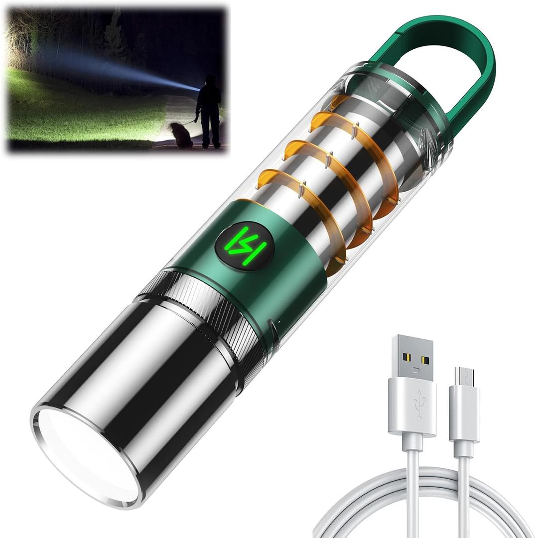 High Power Flashlights, 100000 High Lumen Rechargeable LED Flashlights, 6 Modes, Waterproof and Powerful Flashlights, Suitable for Family Camping and Hiking (Green)