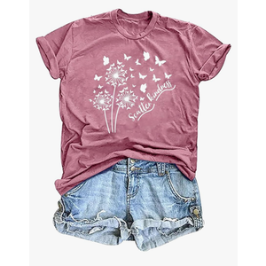 Women's Vintage Floral T Shirt Boho Wildflower Graphic Loose Tees Short Sleeve Casual Tops L