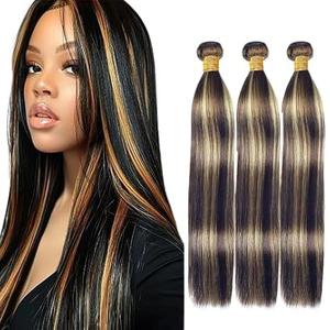 BilltiiWW Ombre Human Hair P1B/27 Straight Bundles Two Tone Black to Honey Blonde Highlight Bundles Brazilian Human Hair Weave Soft and Silky for Black Women