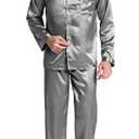 Sanraflic® Men's Satin Pajamas Long Button-Down Pj Set Sleepwear Loungewear (Gray, XL)