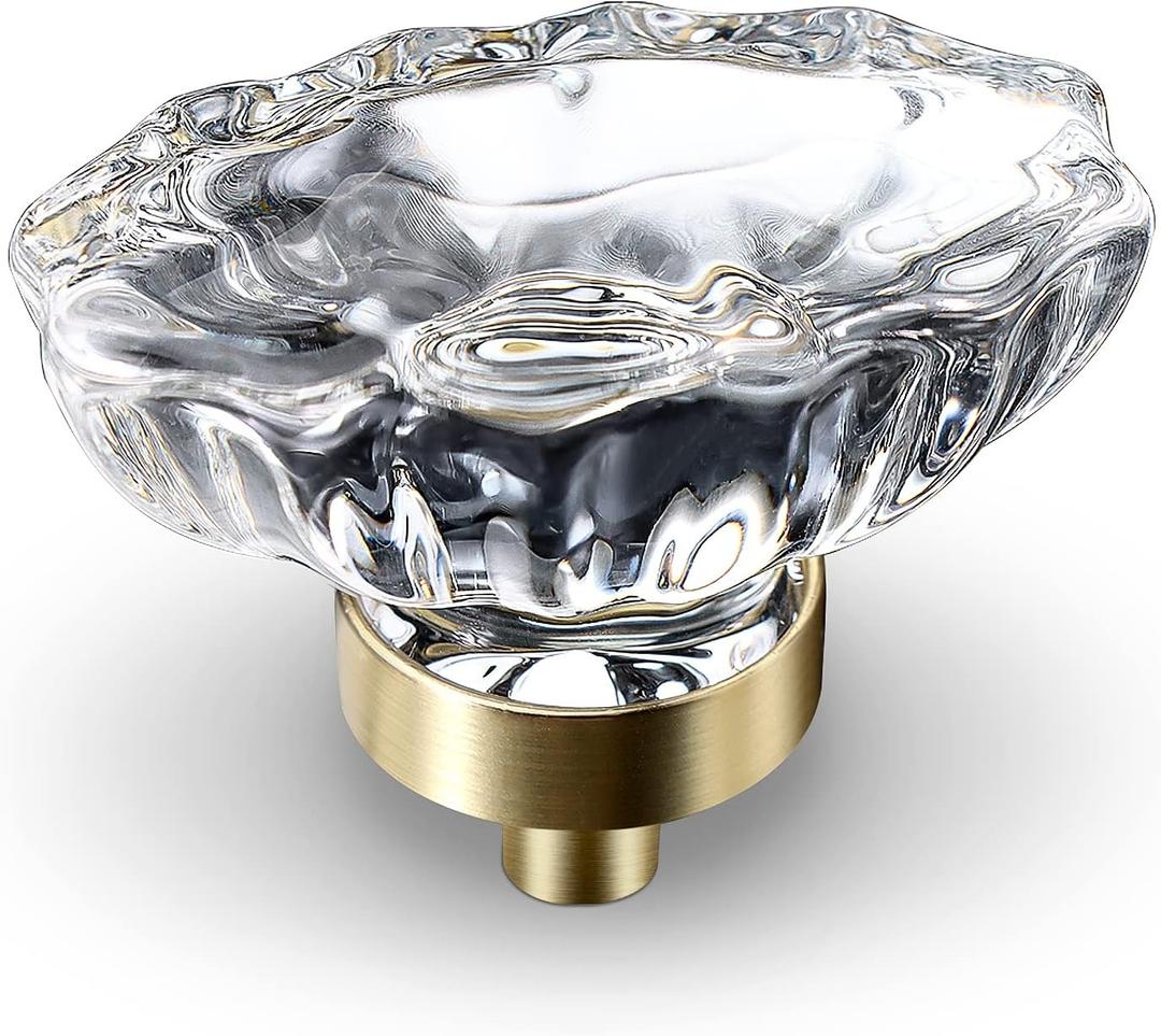 VEHCIL Crystal Cabinet Knobs, 8 Pack Gold Drawer Dresser Knobs, Single Hole Vintage Dresser Pulls for Cupboard, Closet, Bathroom, Dresser, Drawers, Retro Oval Flower Design