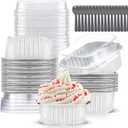 Mini Cake Pans With Lids (10oz,40 Pack) Aluminum Foil Square Cupcake Liners Brownie Baking Cups,Disposable 4x4 Large Cupcake Pan,Jumbo Muffin Tin Ramekins Holders