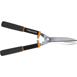Fiskars Power Lever Hedge Shears, Precision-Ground Gator-Blade Serrated Steel Grips Branches, Multiplies Leverage for Easier Trimming & Shaping Shrubs, Shock-Absorbing Bumper & SoftGrip, 8" Blades