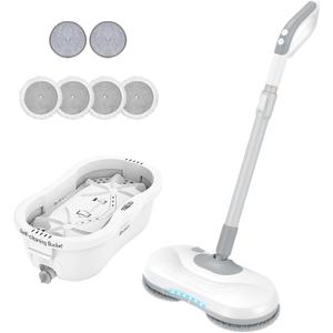 Redkey M1 Electric Spin Mops with Self Cleaning Bucket, Cordless Electric Spin Mop with LED Headlight & Water Sprayer, 60Min Runtime, Electric Mop for Hardwood/Tile Floor Cleaning and Polisher, 6 Pads