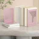 4 Pcs 10 Inch Heavy Duty Bookends Non-Skid Base, Pink