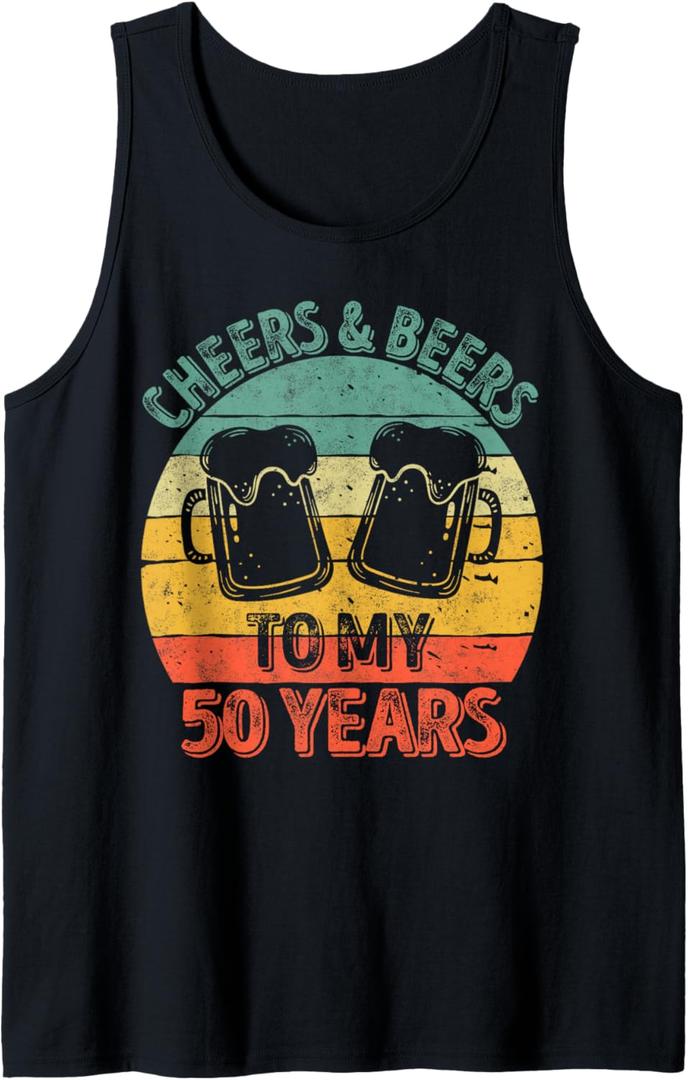 50th Birthday Gift Cheers And Beers To My 50 Years Tank Top, Large