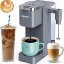 Tastyle Single Serve Coffee Maker with Built-in Detachable Milk Frother, Iced and Hot Coffee Machine for K Cup & Grounds, 40oz Removable Water Reservoir, 6 Cup Sizes, Fits 7.3" Travel Mug, Gray