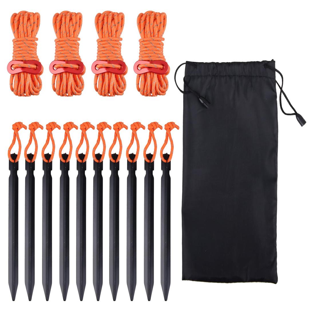 TRIWONDER Aluminum Tent Stakes Pegs & Reflective Guylines with Tent Cord Tensioners for Camping, Hiking, Backpacking (Orange)