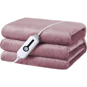 Electric Heated Blanket 62" x 84" Twin Size Soft Reversible Flannel Heated Blanket with 4 Heating Levels & 10 Hours Auto Off, Lightweight Heating Warming Blanket for Sofa & Office - Purple (103-dark Pink)