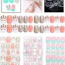 Rain Bingo 72 Pieces False Nails Press on Nails for Kids- Unicorn Short Fake Artificial Full Cover Nail Art Kits Transation with Nail Glue Tabs for Girls Children, Incomplete